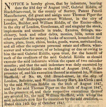 Riddle by indenture did grant and assign unto Thomas Piper and William Riddle all stock