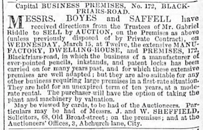 announcement of auction of the factory and house and what remained
