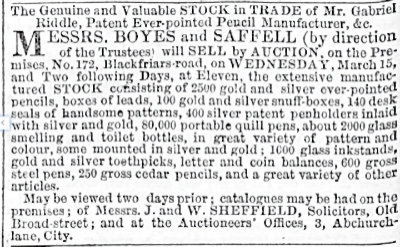 announcement of auction of the manufactured stock