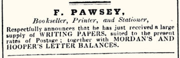 advertentie waarin wordt aangekondigd dat de brievenwegers van Mordan en Hooper beschikbaar zijn in december 1839