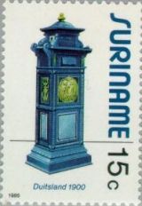 Duitse brievenbus op zegel Suriname 1985