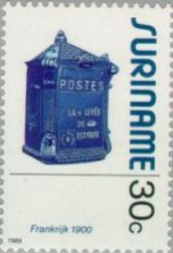 Franse brievenbus op zegel Suriname 1985